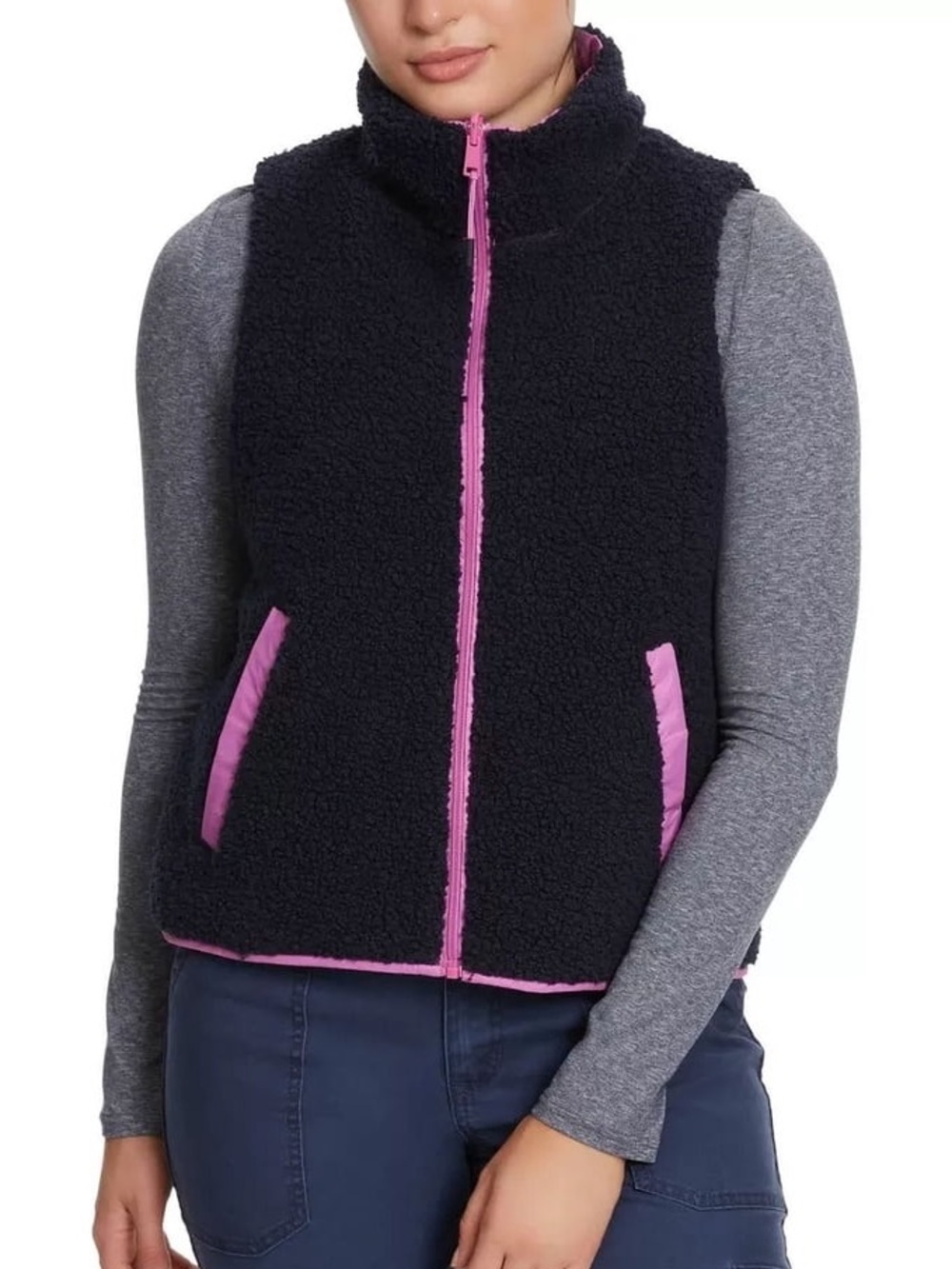 Bass Outdoor Women's Reversible Zip-Front Vest, Navy Blazer, L